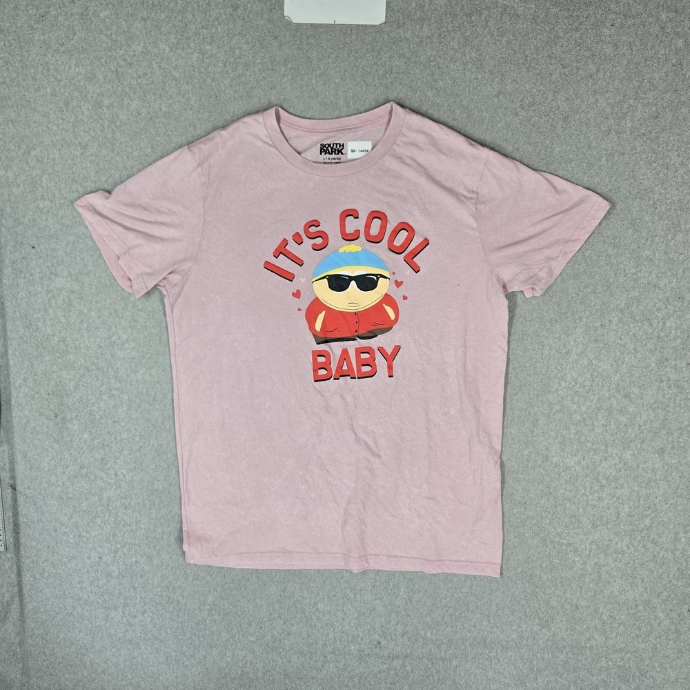 South‎ Park Men Shirt L (36/38) Pink It's Cool Baby Cartman Logo Short Sleeve